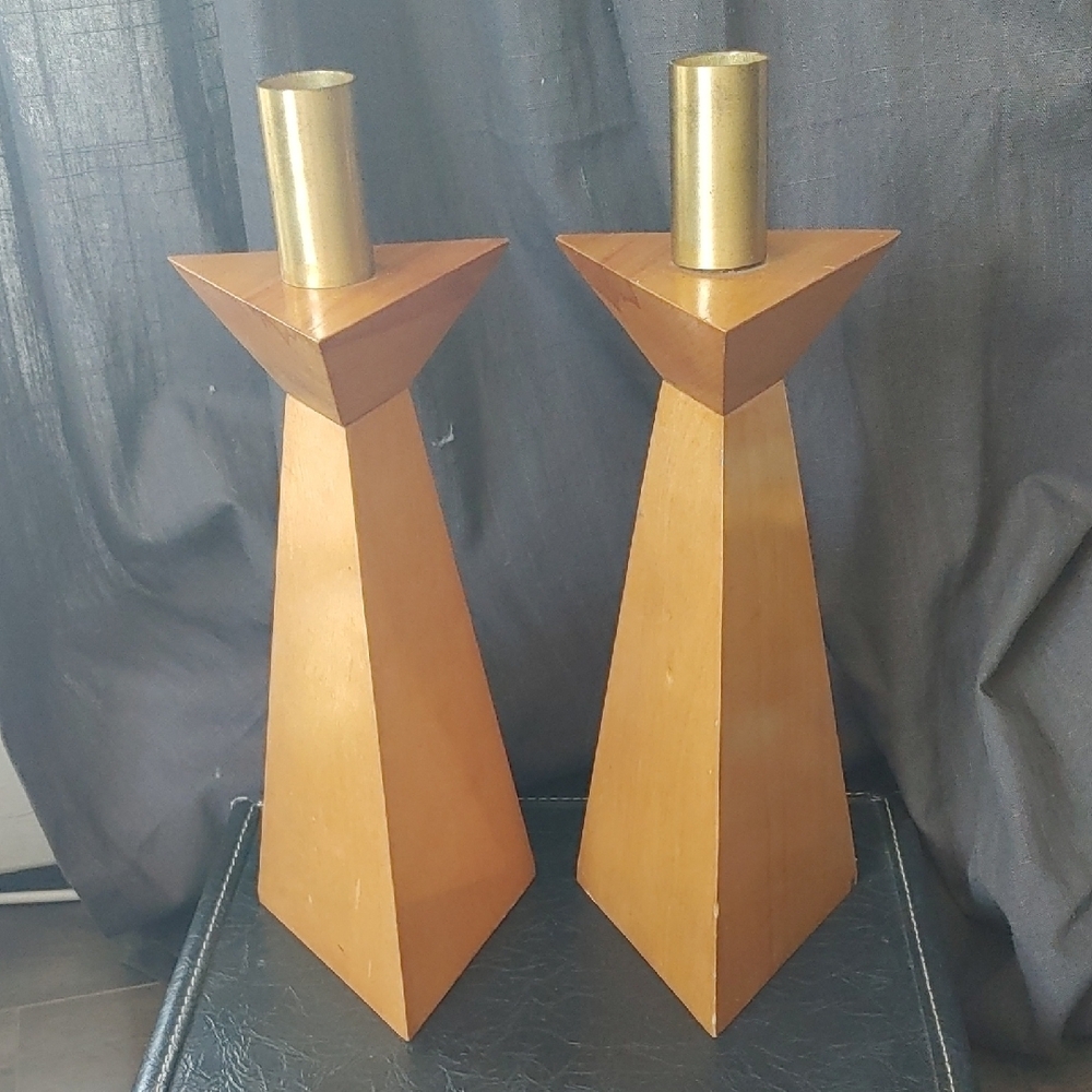 Elegant Wooden Candle Holders with Gold Accents